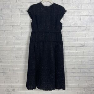 Donna Karan Tweed Cap Sleeve Midi Dress Womens Size 6 Black Career Cocktail
